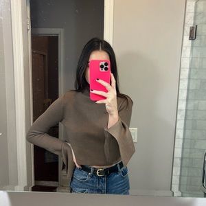 Topshop Knit Crop Sweater in Mocha